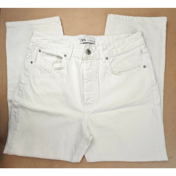 Zara Straight Leg Jeans White High Rise Button Fly 10 - Picture 4 of 10